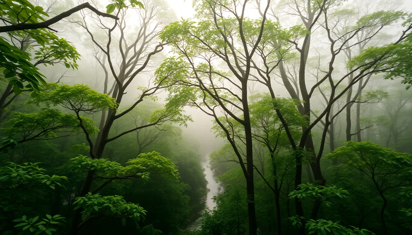 Misty Forest Canopy at Dawn
