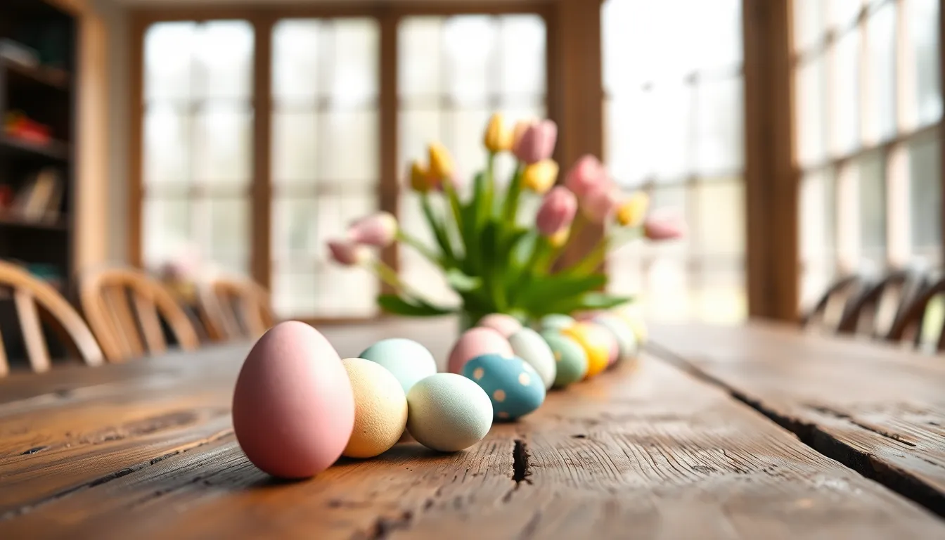 Easter Eggs on Rustic Dining Table