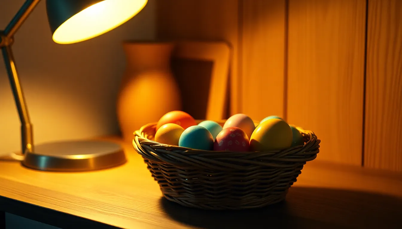 Easter Egg Basket on Rustic Table