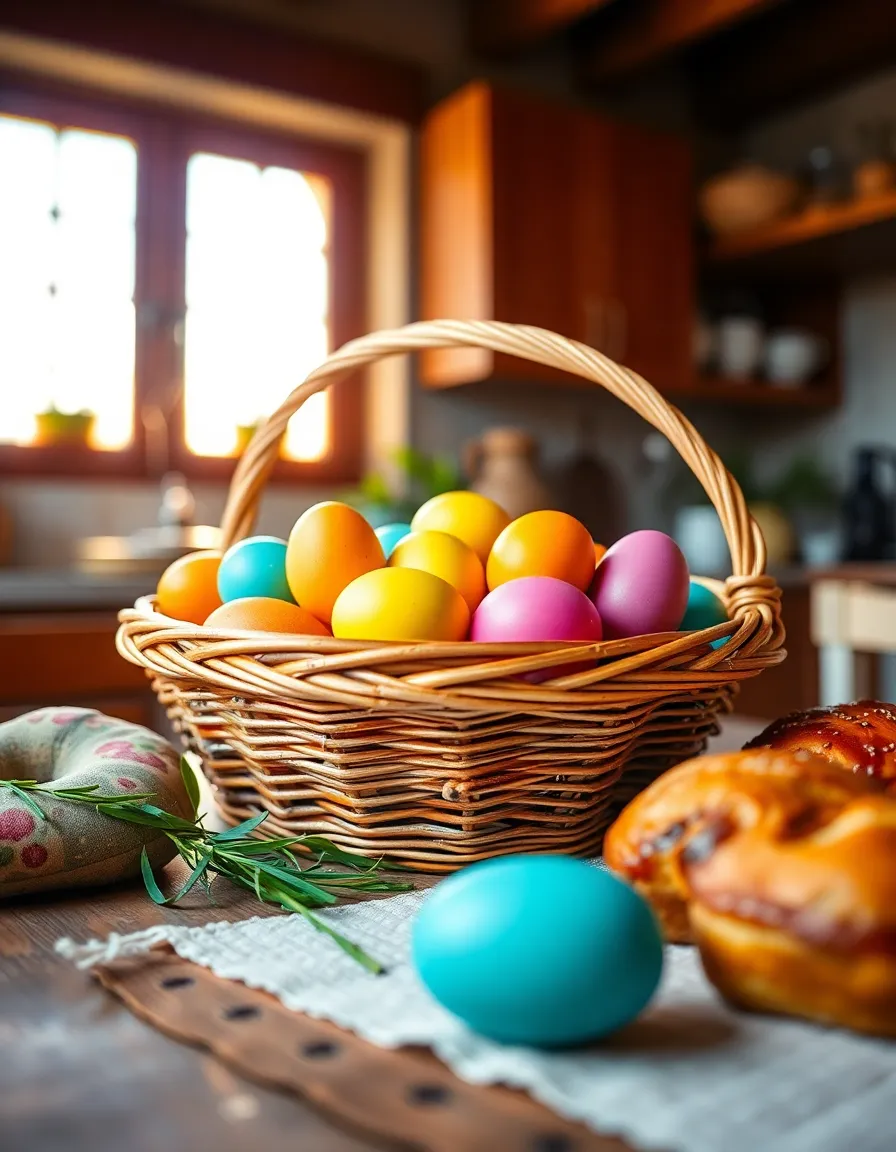 Easter Basket with Eggs and Pastries