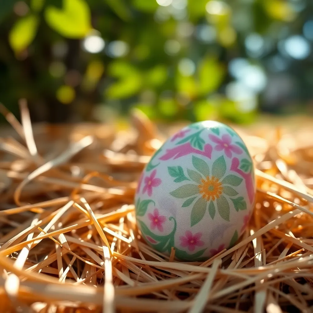 Close-Up of Easter Egg on Straw