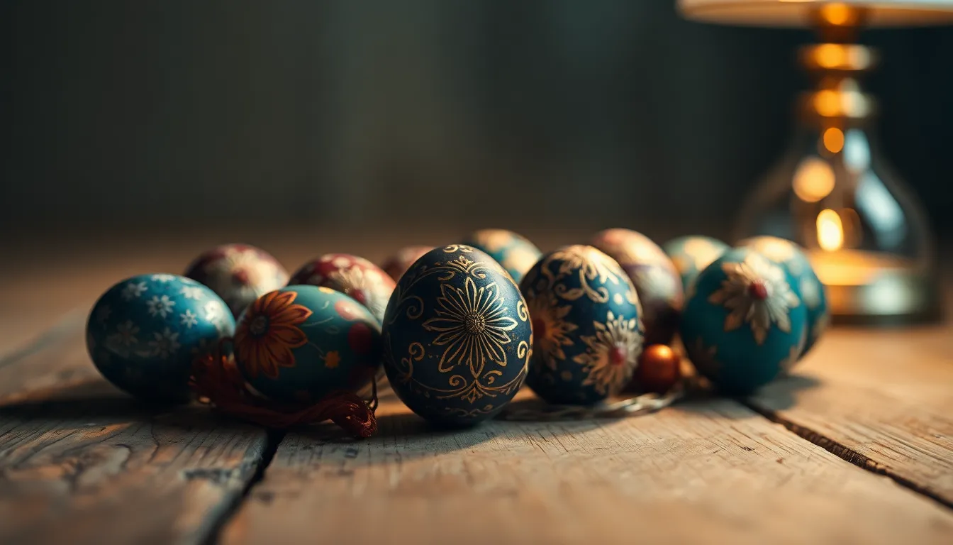 Intricately Decorated Easter Eggs Close-Up