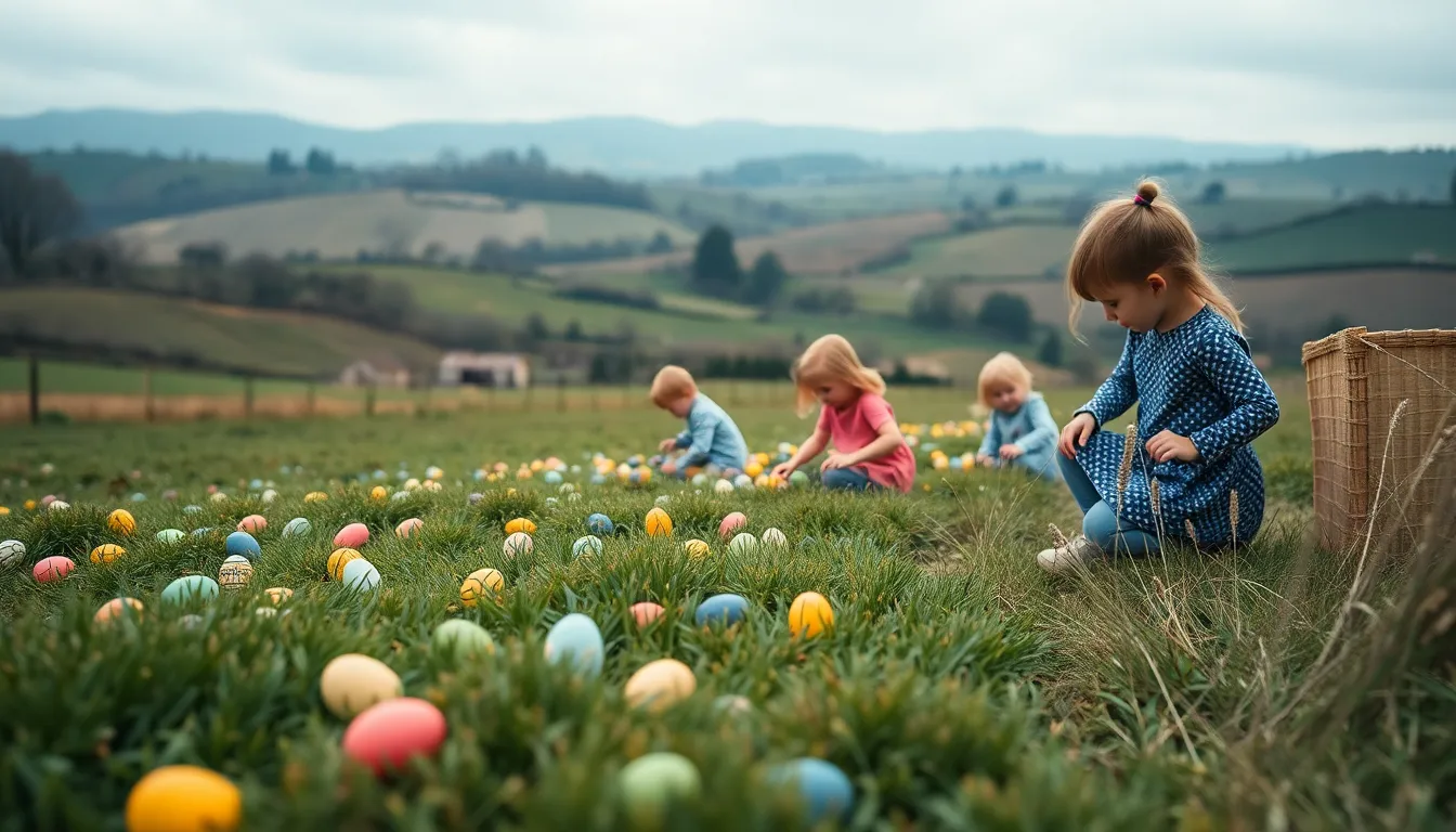 Child Joyfully Easter Egg Hunting