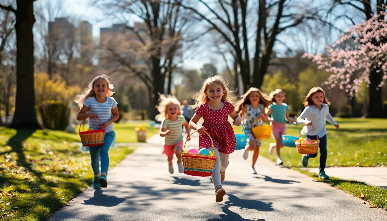 Family Enjoying an Easter Egg Hunt in Park