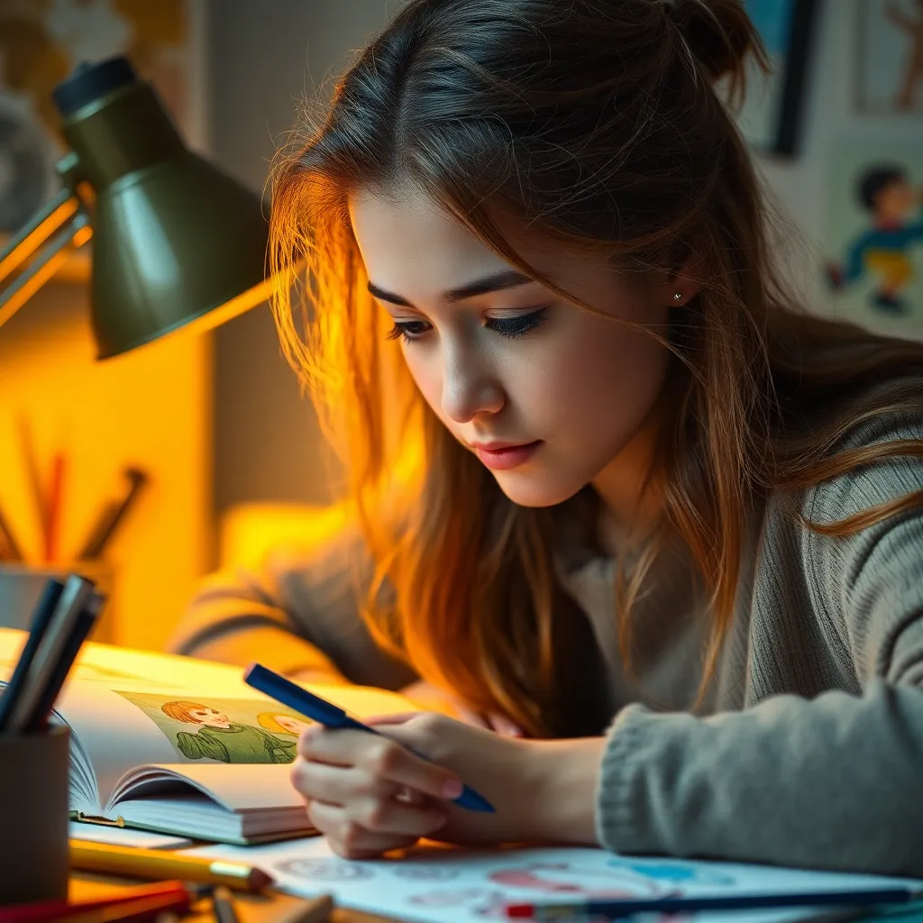 Young Woman Studying Art and Illustration