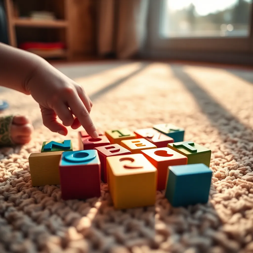 Child Playing with Alphabet Blocks