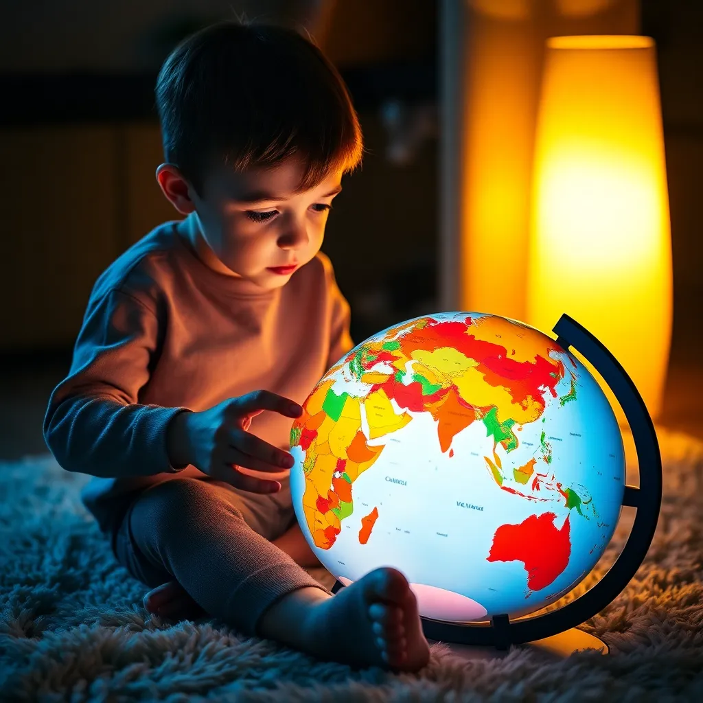 Boy Exploring Interactive Educational Globe
