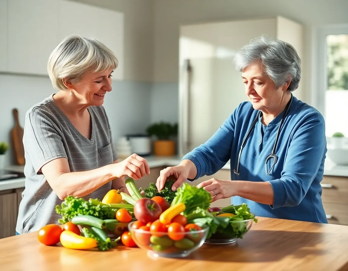 Caregiver and Elderly Woman Cooking Together