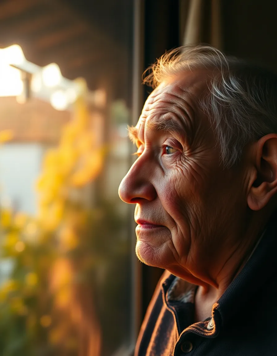 Elderly Man Reflecting by the Window