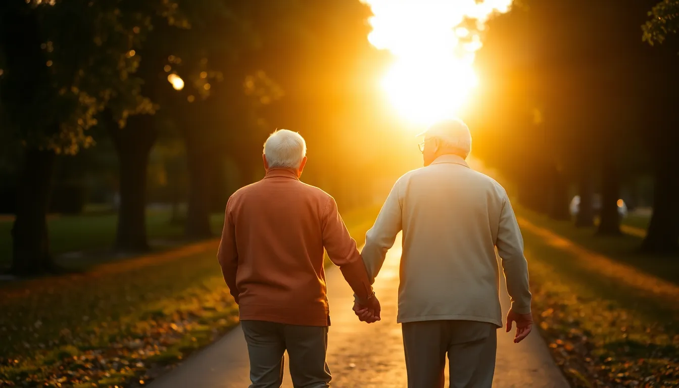 This intimate photograph showcases a tender moment between a nurse and an elderly man in a bright hospital room. Natural daylight streams through large windows, casting soft shadows and illuminating their genuine smiles. The close-up captures the warmth of their connection, with detailed textures of their hands clasped together. The cool blue and white tones of the setting emphasize a sense of care and professionalism.