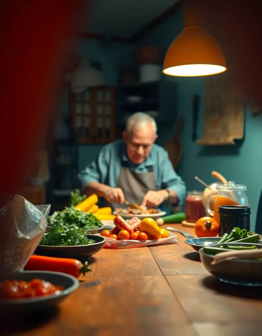 In this serene scene, an elderly woman is captured in quiet reflection, reading a book illuminated by the warm light of a desk lamp. The bokeh created by the soft focus adds to the dreamlike quality, while the rich textures of the book invite the viewer closer. Natural muted tones create a warm, cozy atmosphere, emphasizing the peaceful solitude of this moment. The composition invites contemplation, showcasing the beauty of reading in later years.