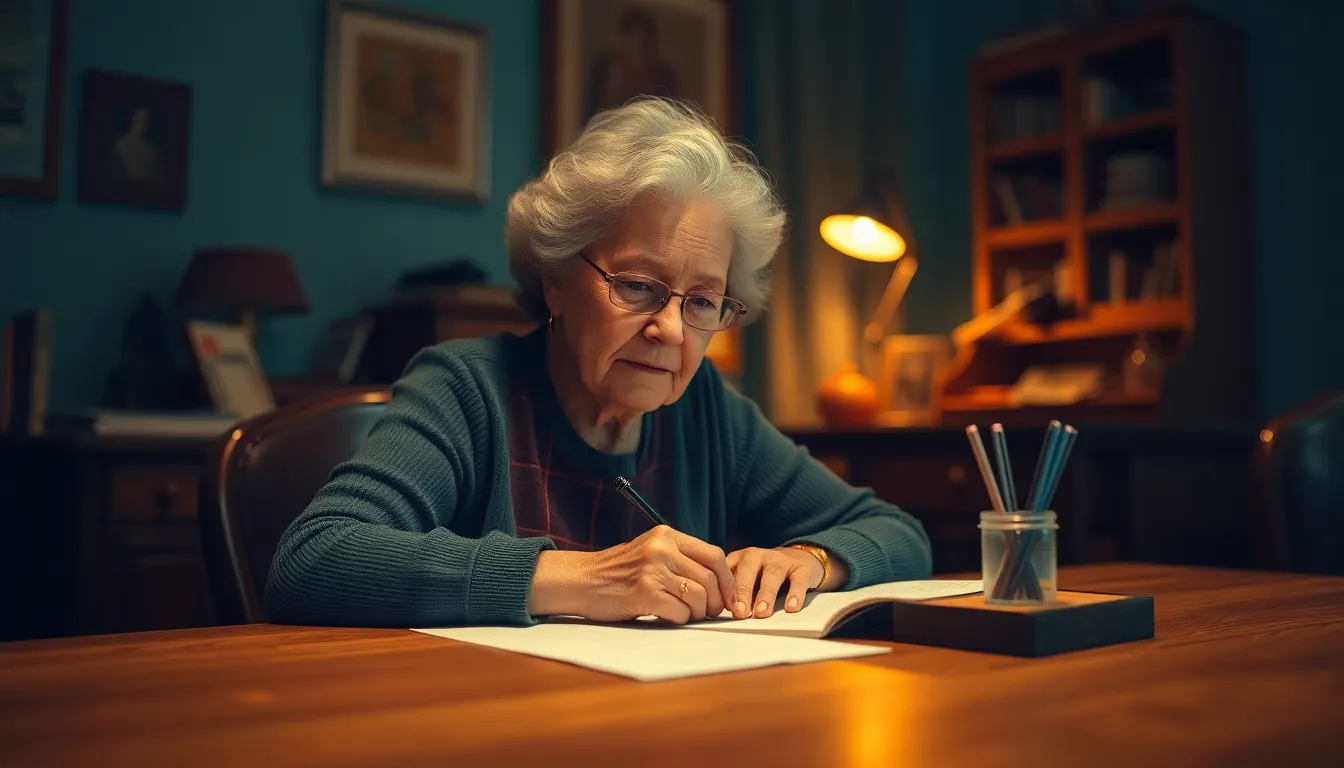 Elderly Woman Engaged in Creative Writing