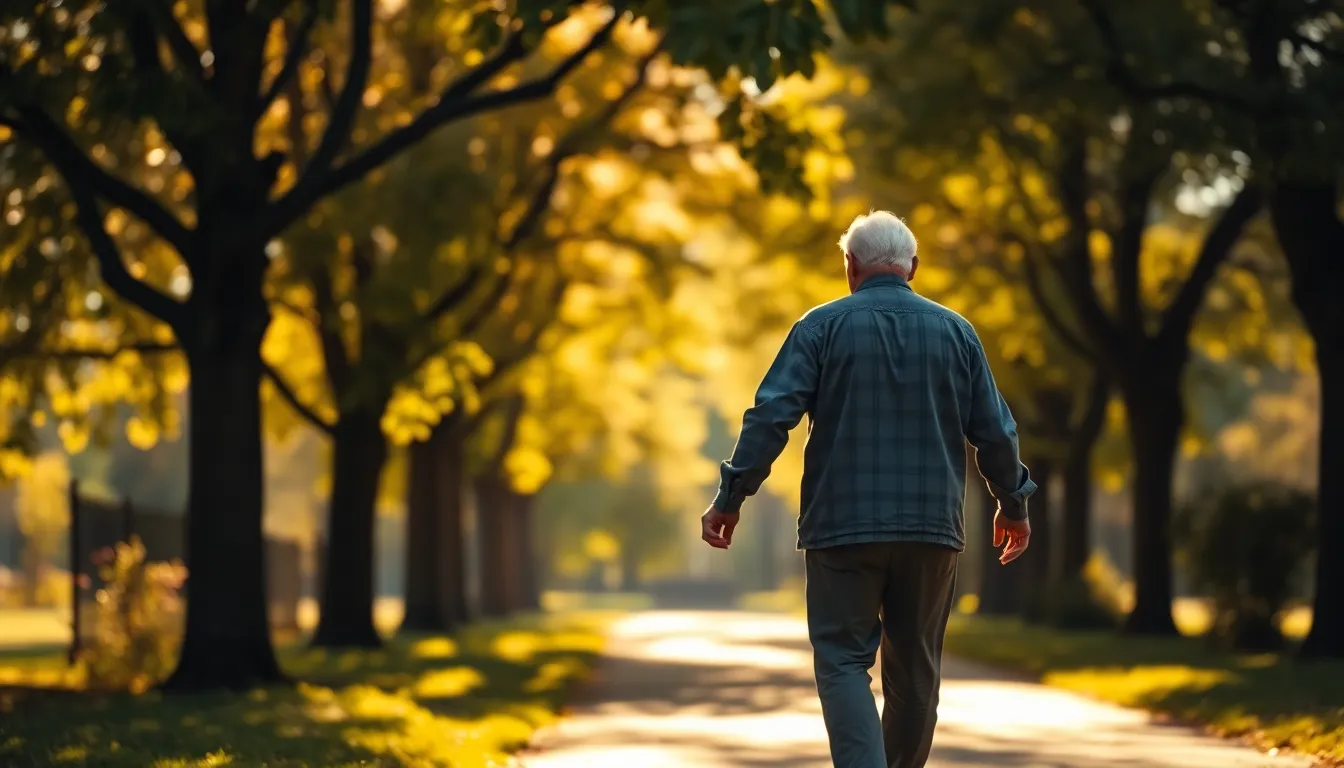 A Walk Through Nature's Embrace An elderly couple strolls hand-in-hand along a sunlit path, surrounded by the serene beauty of nature. Dappled sunlight filters through the tree canopy, creating enchanting bokeh highlights that enhance their journey. The sharp focus captures the details of their hands, highlighting the years of love and togetherness. The composition utilizes leading lines of the path to draw attention to their connection, evoking a sense of tranquility and partnership amidst the lush greenery.