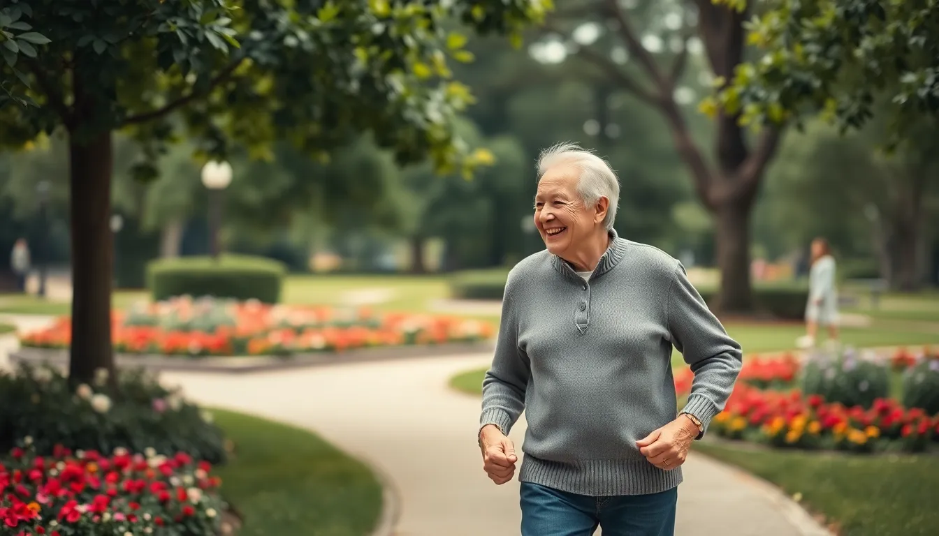 Joyful Elderly Couple Walking Hand in Hand