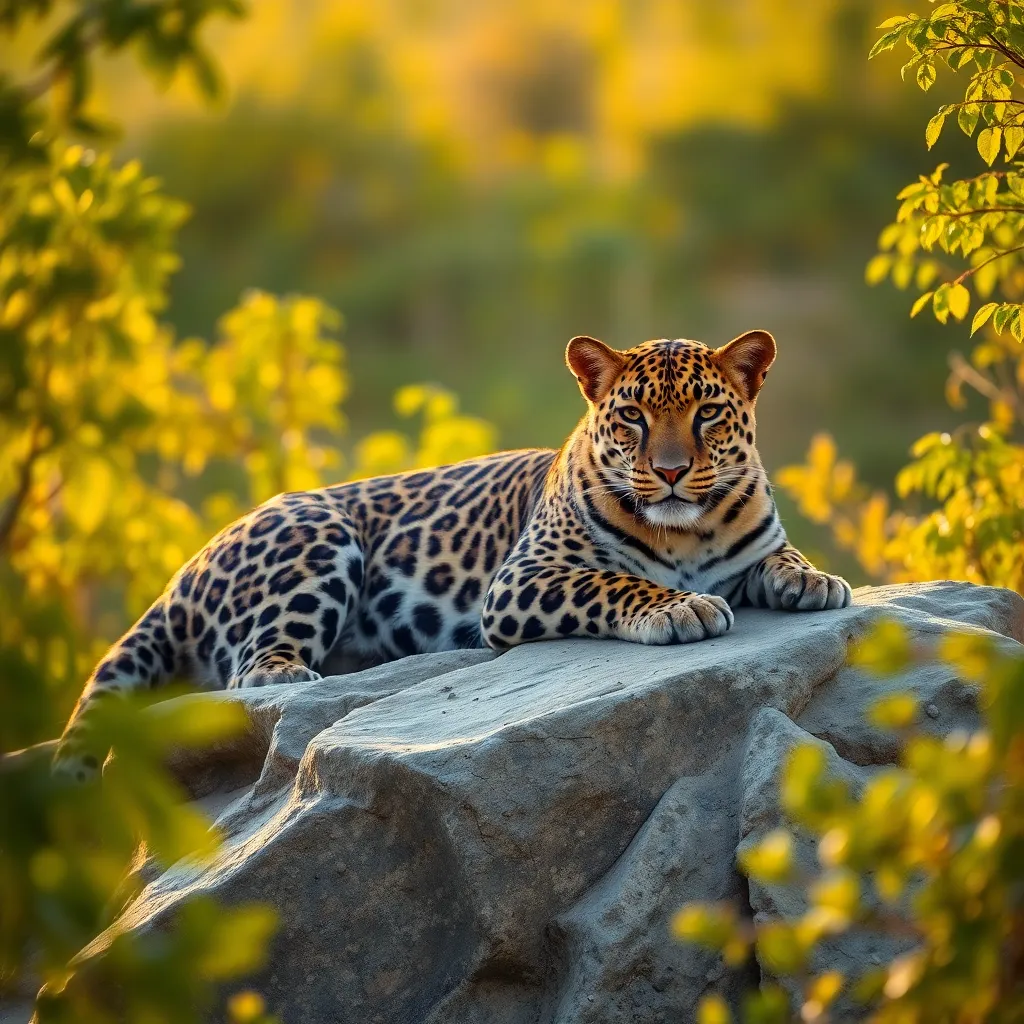 Amur Leopard Resting in Natural Habitat