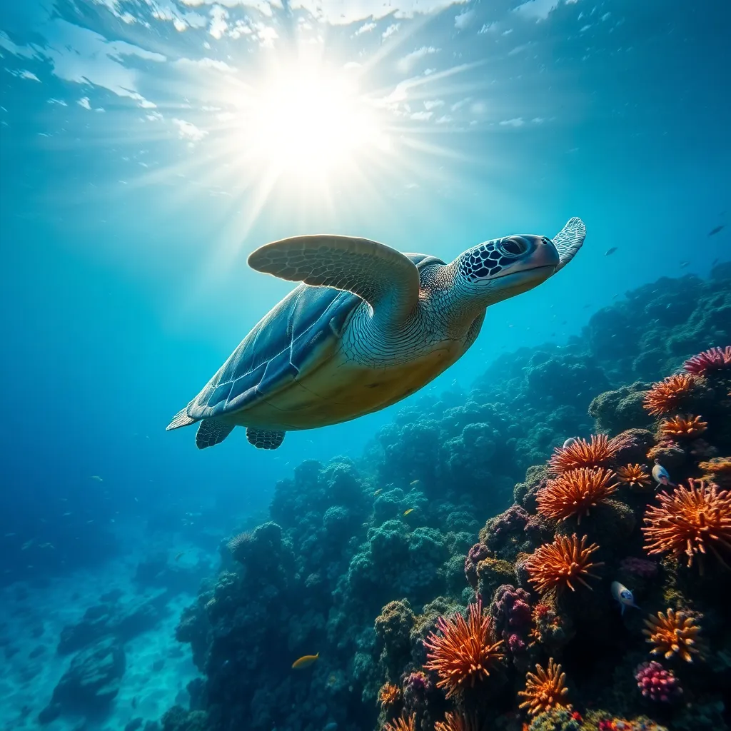 Hawksbill Sea Turtle in Coral Reef