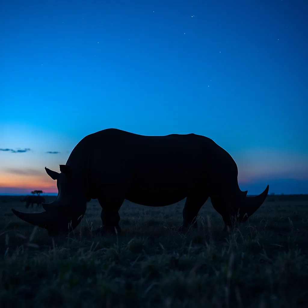 Black Rhinoceros in Twilight Savannah
