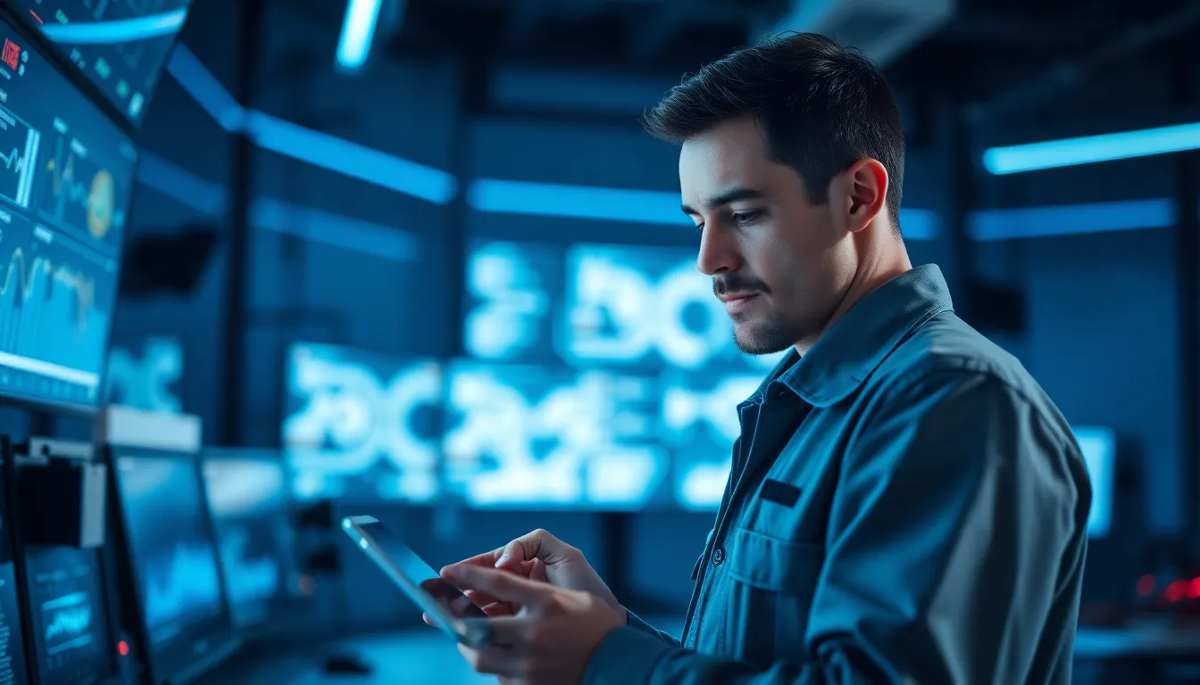 This image captures an engineer immersed in analysis within a futuristic control room filled with high-tech equipment. Bathed in soft blue LED light, the ambiance reflects a modern approach to technology and precision. The shallow depth of field highlights the engineer's focused expression while creating a beautifully blurred background. The cool color palette and thoughtful composition together evoke a sense of diligence and determination in the realm of engineering.