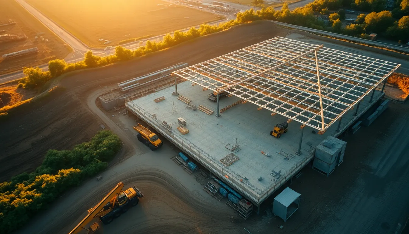 Aerial View of Busy Construction Site
