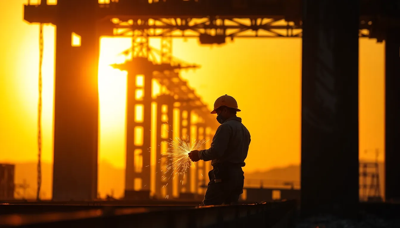Bridge Construction at Sunset