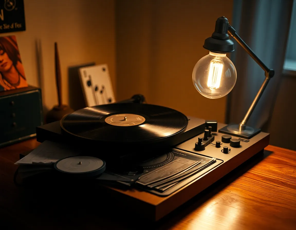 Vintage Vinyl Record Player Still Life