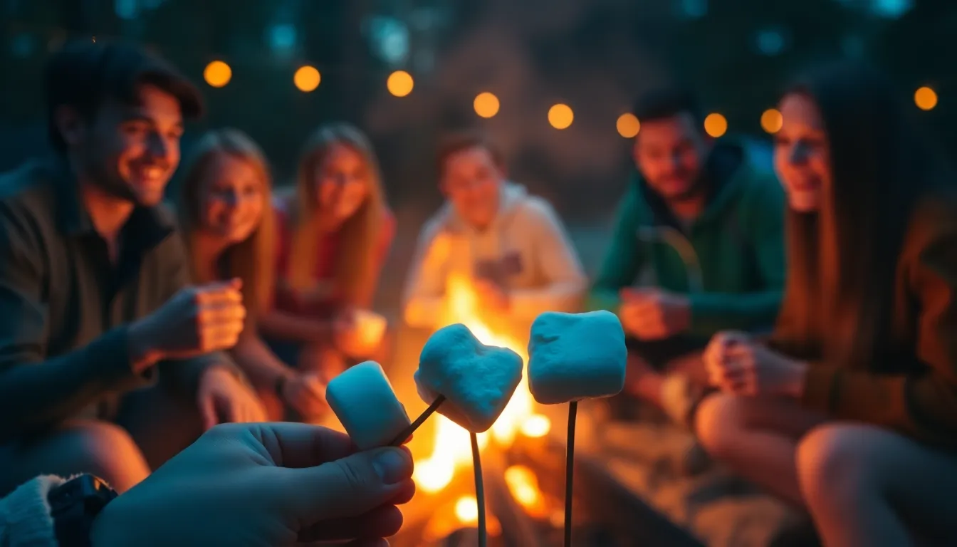 Friends Roasting Marshmallows Around a Campfire