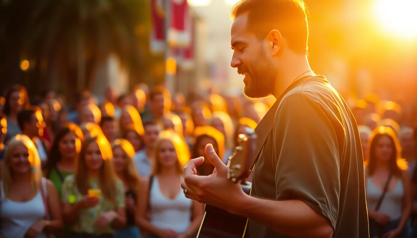 Street Performer Bathed in Golden Hour Light