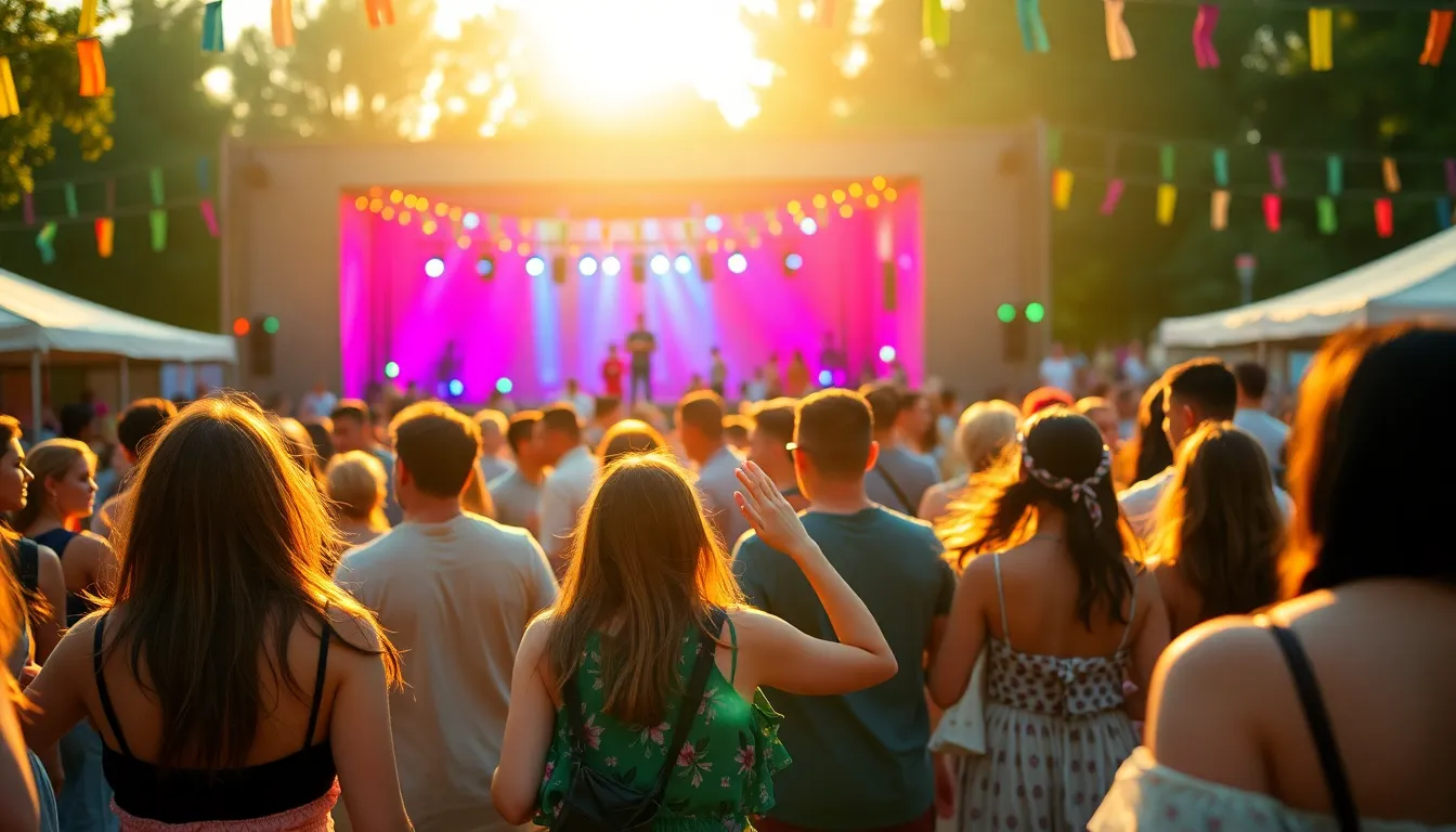 Vibrant Outdoor Festival Scene at Golden Hour