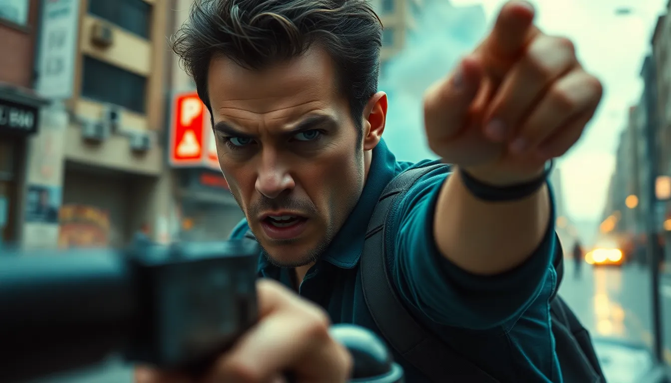 Dramatic Action Scene from Blockbuster Film