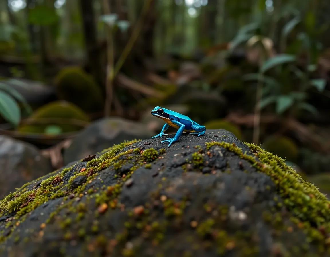 Vivid Poison Dart Frog on Mossy Rock