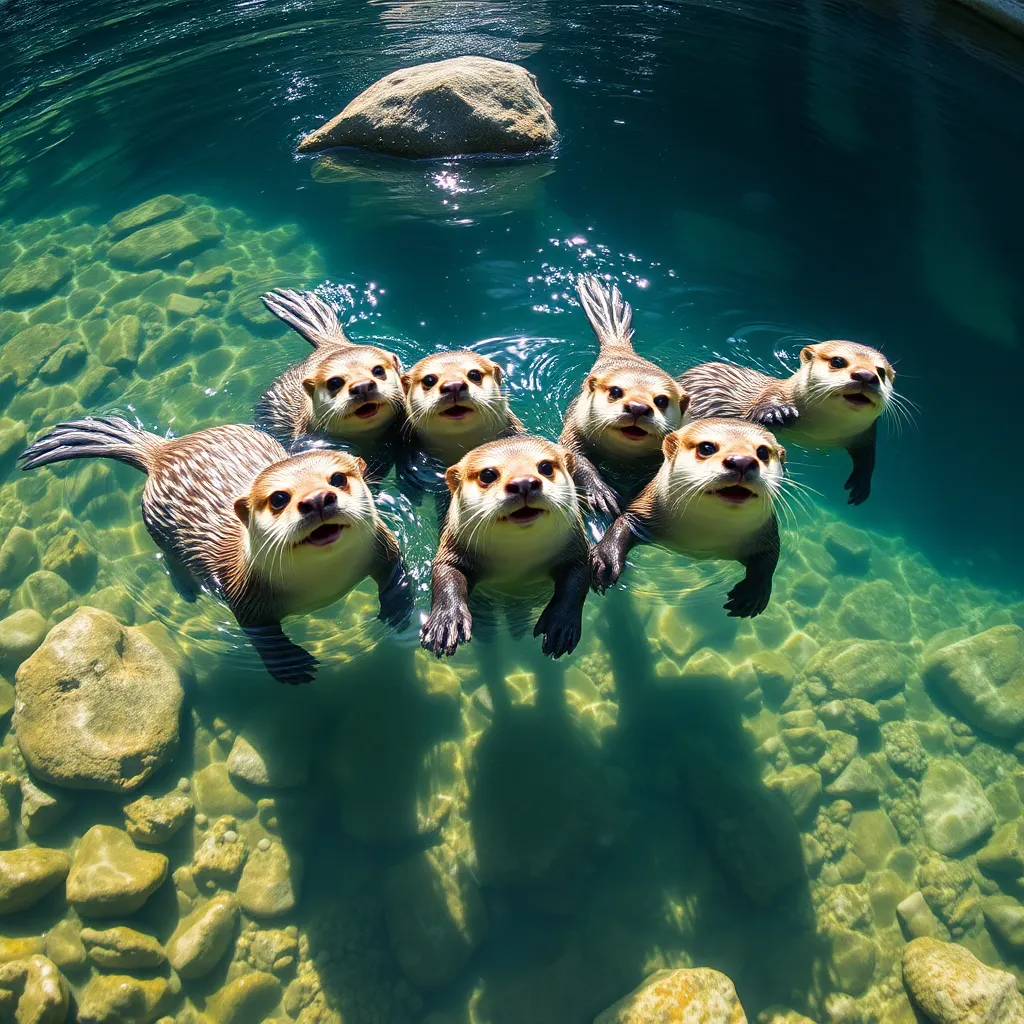 Playful Otter Family Swimming