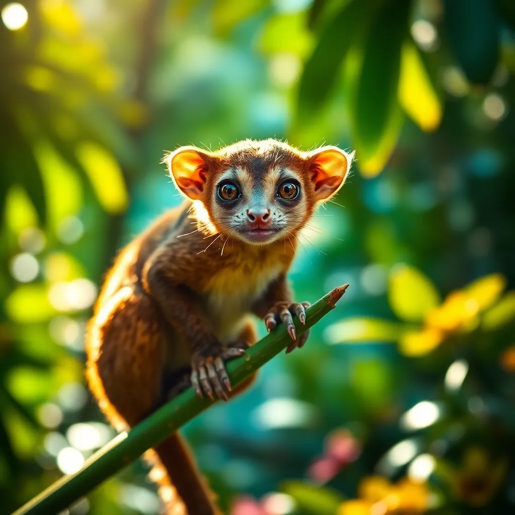 Rare Kinkajou in Tropical Rainforest