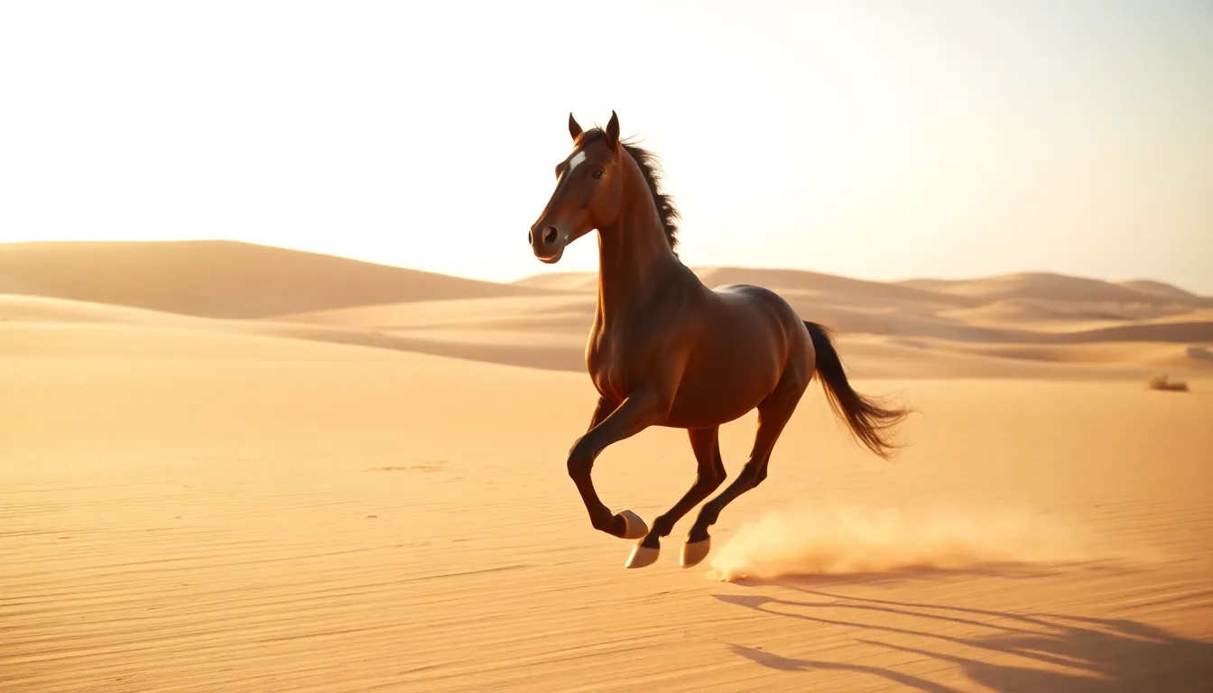Graceful Arabian Horse Galloping in Desert