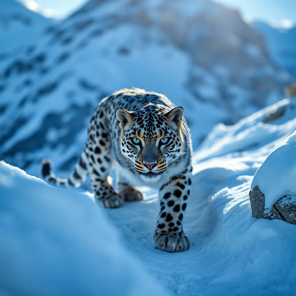 Majestic Snow Leopard in Mountain Terrain