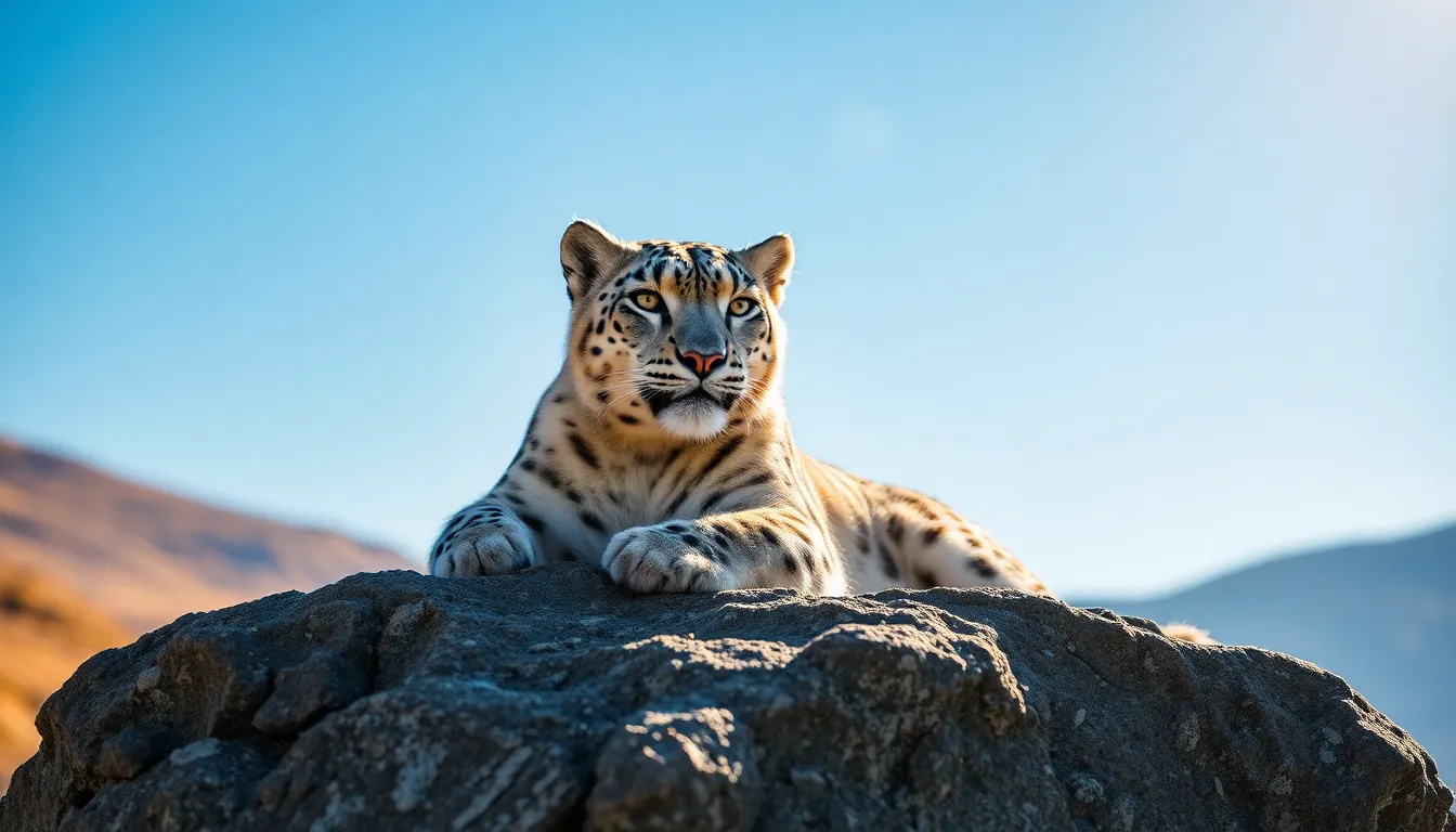Majestic Snow Leopard on Rocky Outcrop