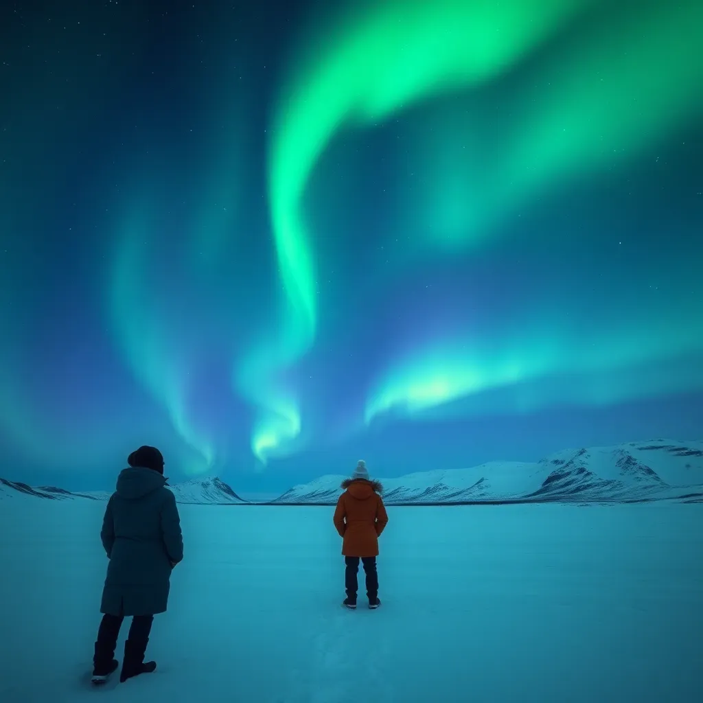 Aurora Borealis Over Icelandic Landscape
