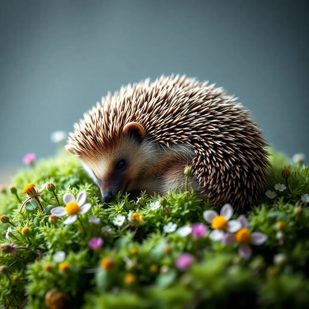 Hedgehog Nestled in Wildflowers