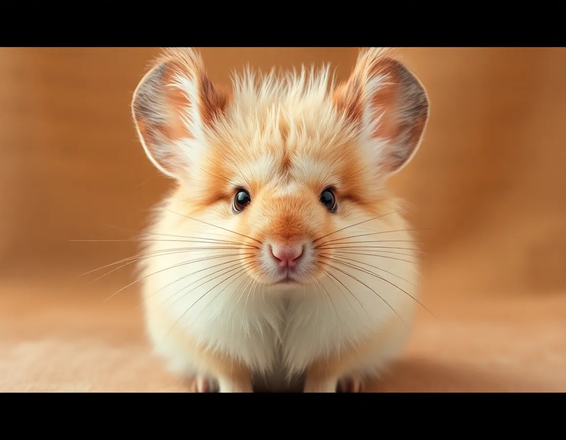 Fluffy Chinchilla in Studio Setting A fluffy chinchilla is beautifully lit in a studio, showcasing its soft, textured fur against a complementing background. The studio lighting technique used highlights the delicate features of the chinchilla while providing a gentle, warm ambiance. The shallow depth of field draws the viewer's attention to the small details, making it appear even more enchanting. This image captures both the elegance and charm of exotic pets.