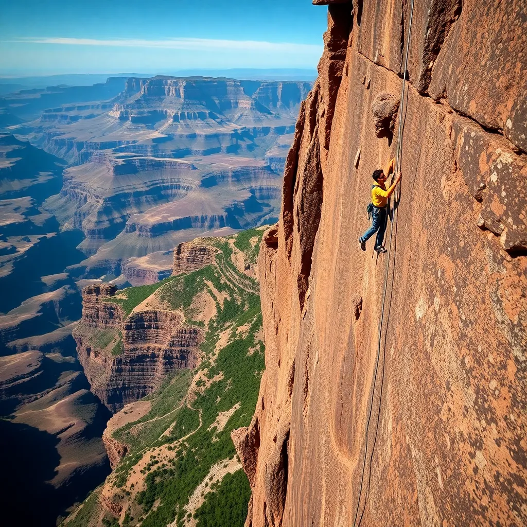 Rock Climber on a Steep Cliff