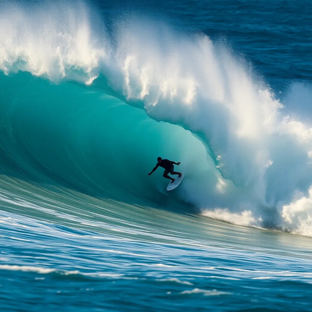Surfer Riding a Massive Wave