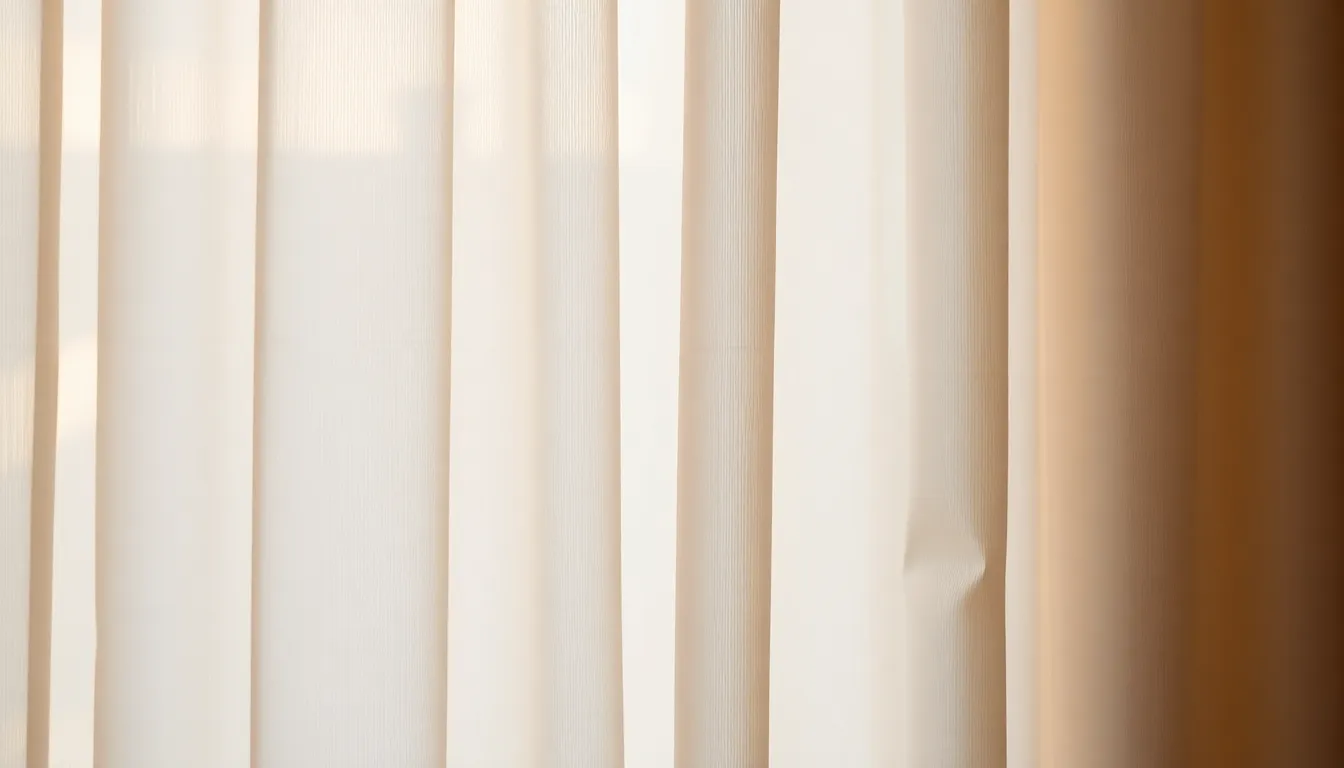 Soft Pastel Sheer Curtains A close-up image showcasing the delicate beauty of sheer silk curtains illuminated by soft, diffused daylight. The fabric drapes gracefully, creating gentle folds and beautiful shadows that enhance its texture. The pastel colors evoke a calm, serene mood, perfect for interior design themes. The shallow depth of field adds to the ethereal quality of the fabric, making it an ideal choice for textile-focused projects.