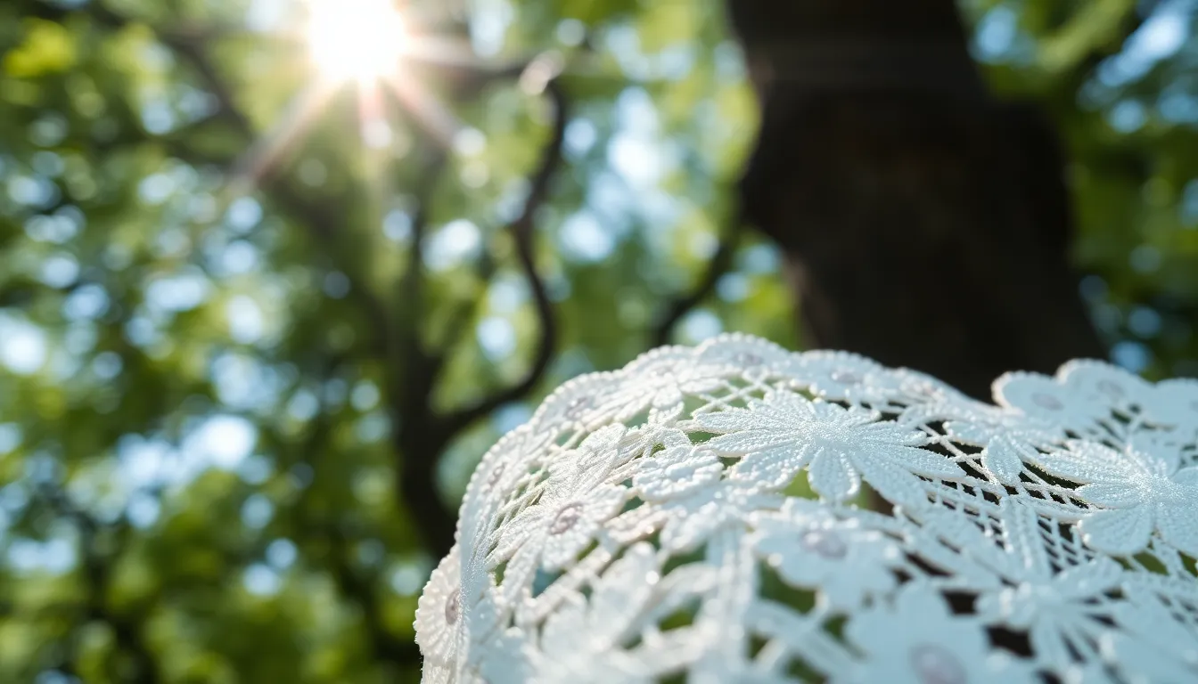 Intricate Lace Fabric in Natural Greenery