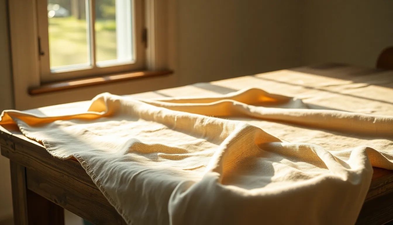 Textured Linen Fabric on Rustic Table