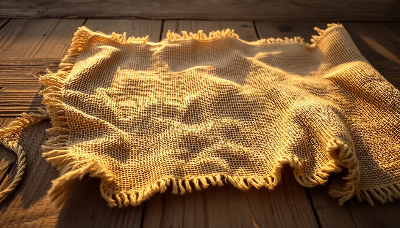 Rustic Burlap Fabric on Weathered Oak