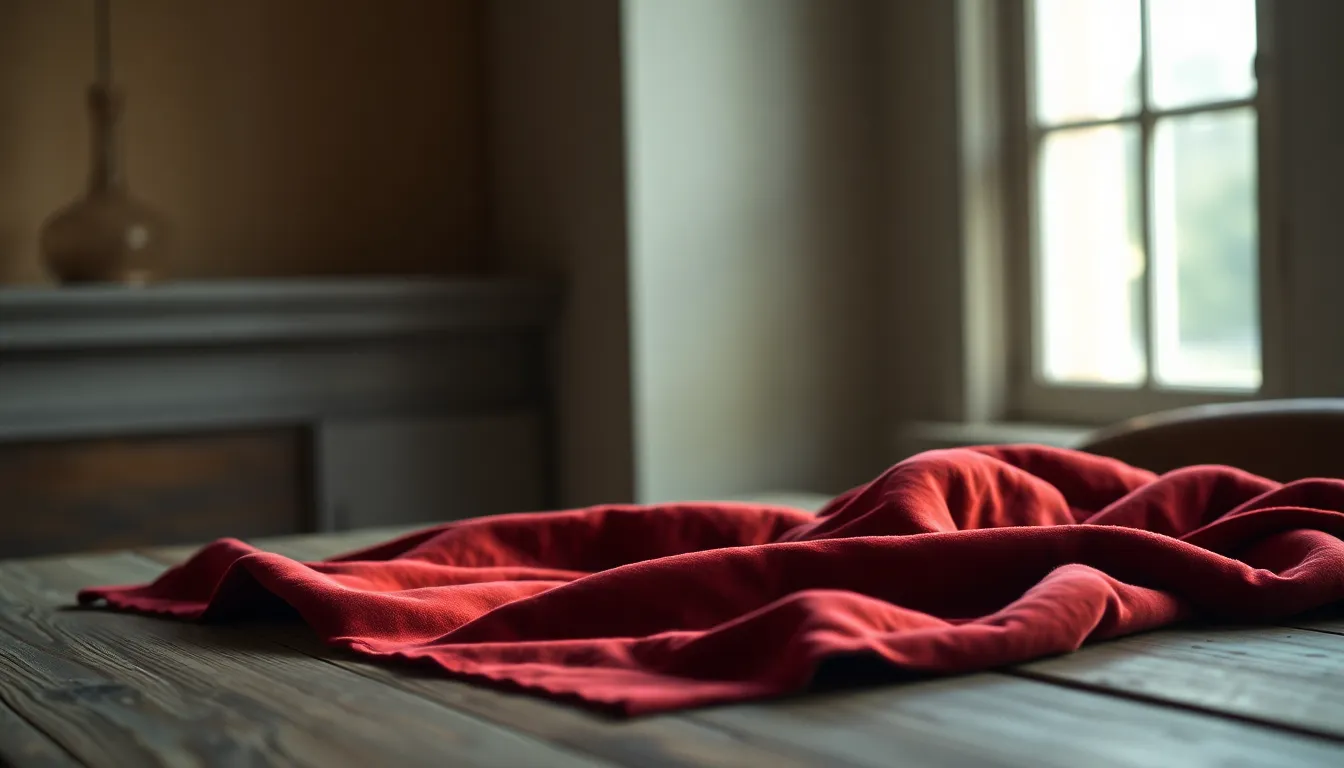 Rich Burgundy Velvet Fabric Draped on Table