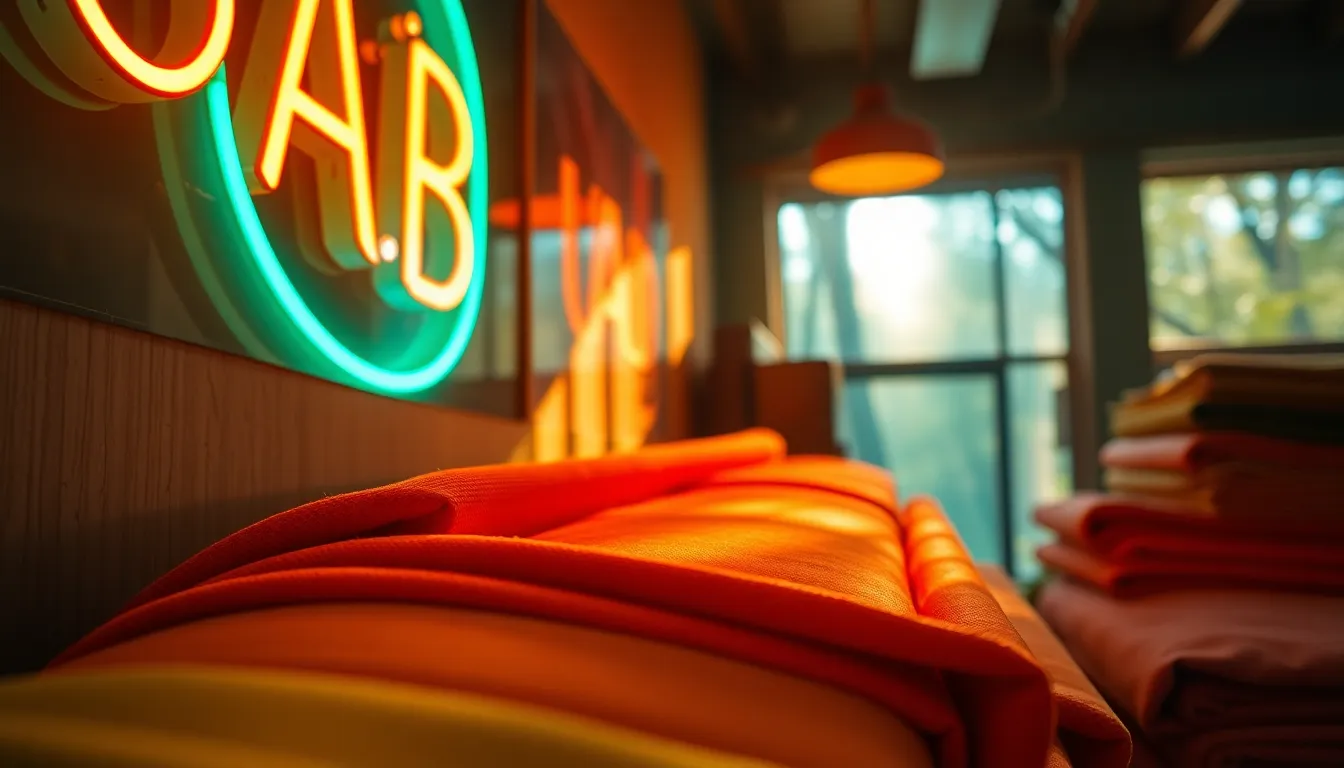 Dynamic Fabric Rolls Under Neon Light