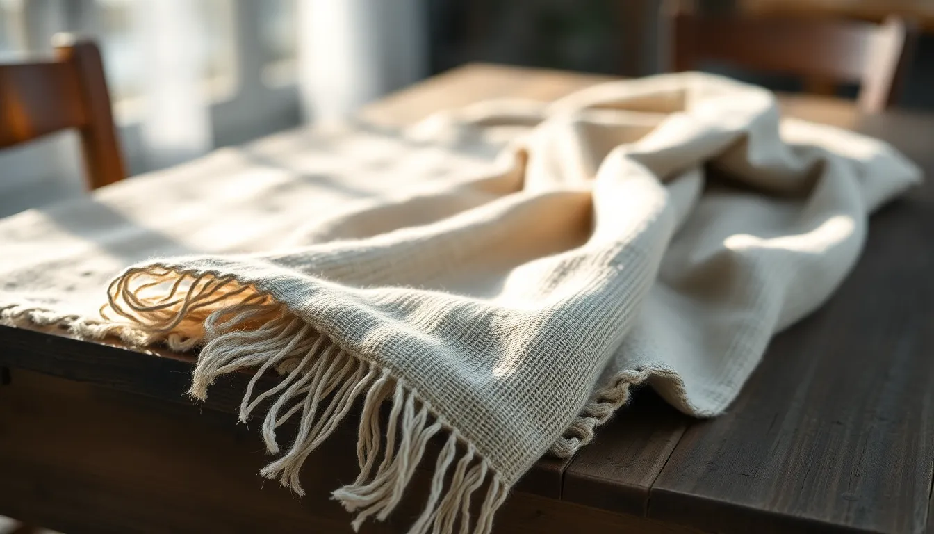 Handwoven Linen Scarf on Rustic Table
