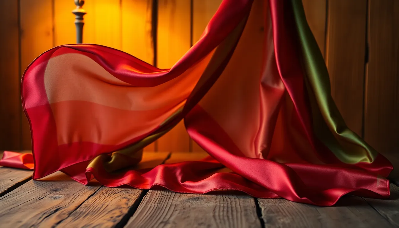 Flowing Silk Scarf on Rustic Table