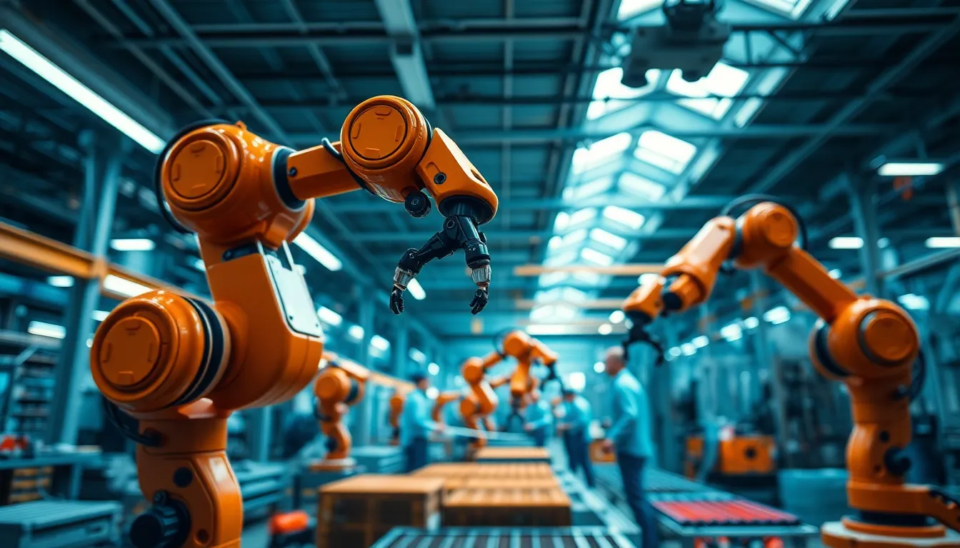 Robotic Arms Assembling Products on Factory Floor