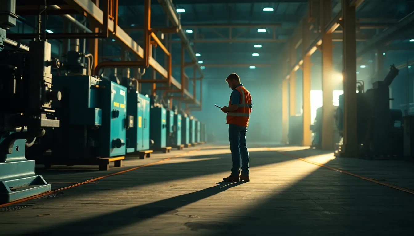 Industrial Worker Inspecting Machinery